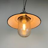 Green enamel and cast iron industrial pendant light, 1960s