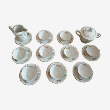 Old porcelain coffee set 9 cups undercuts pot milk sugar bowl