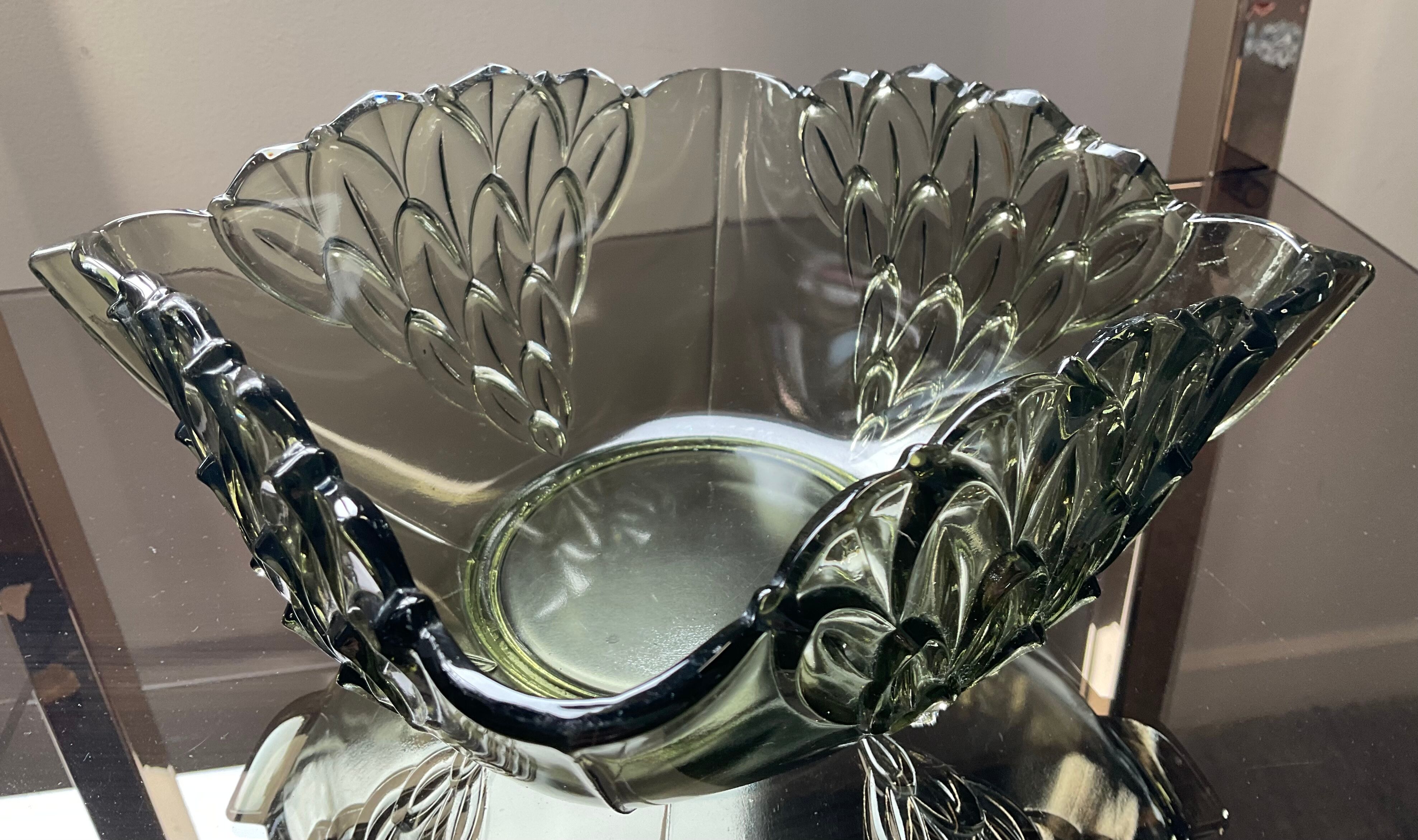 Empty cup pocket Art Deco molded crystal Czechoslovakia