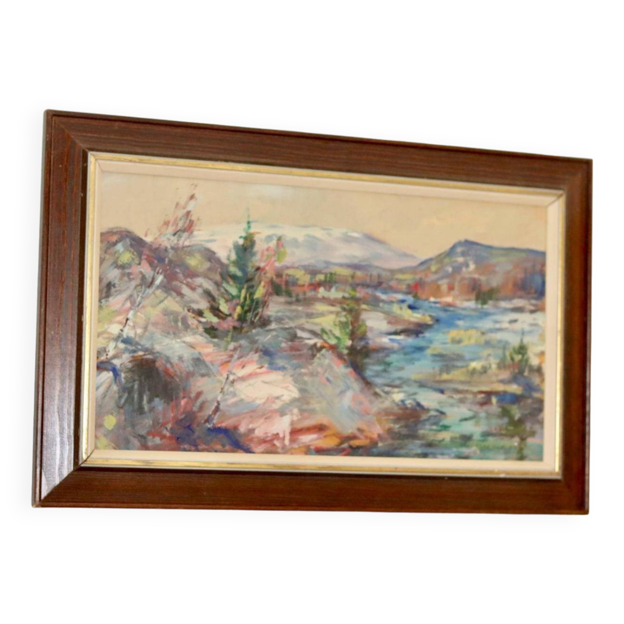Mid-century Swedish oil painting "Abstract Landscape" – Vintage and framed