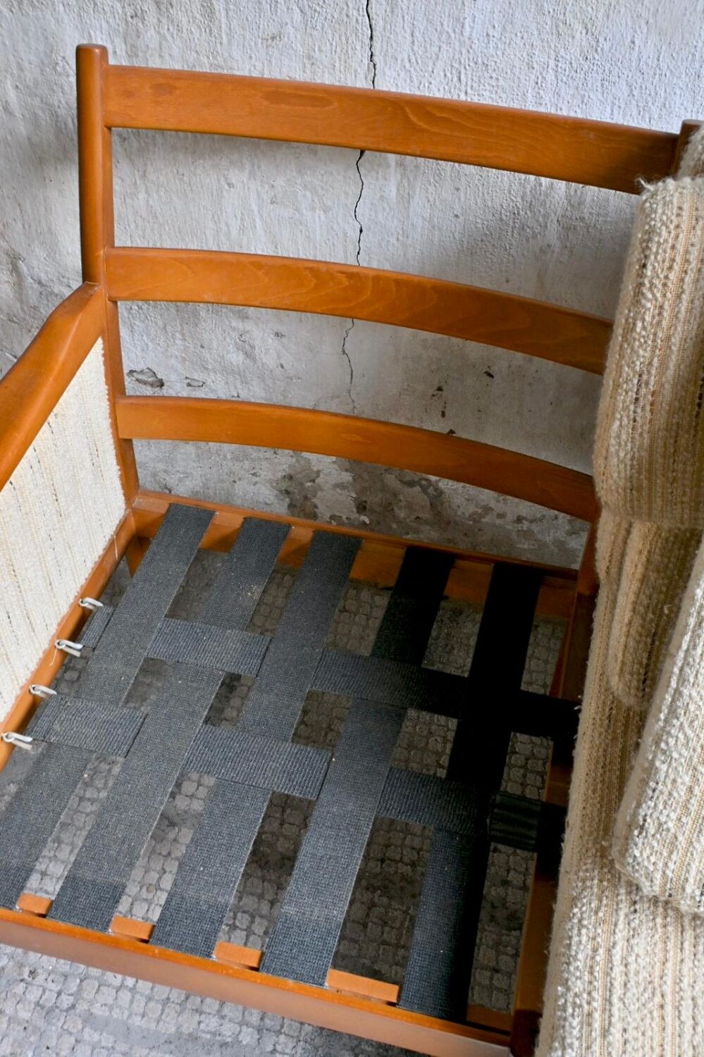 Canapé 3 places Mid-Century Design Scandinave Teck et Tissu