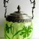 19th century biscuit bucket, legras enameled glass, acid-free eyelets, signed wmfm