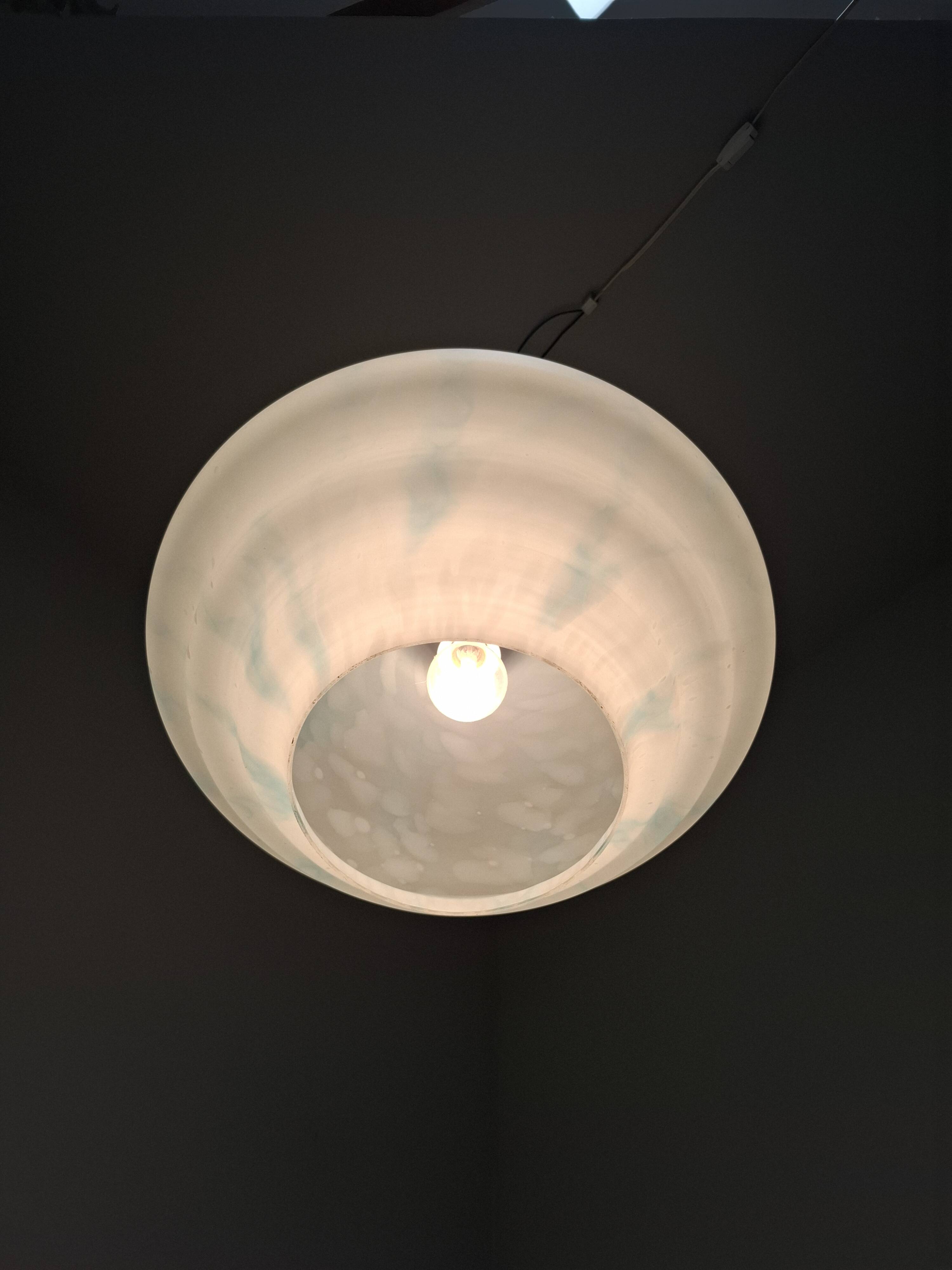 Napako Midcentury Modern Pendant Lamp in Opaline Glass and Brass, Czechoslovakia