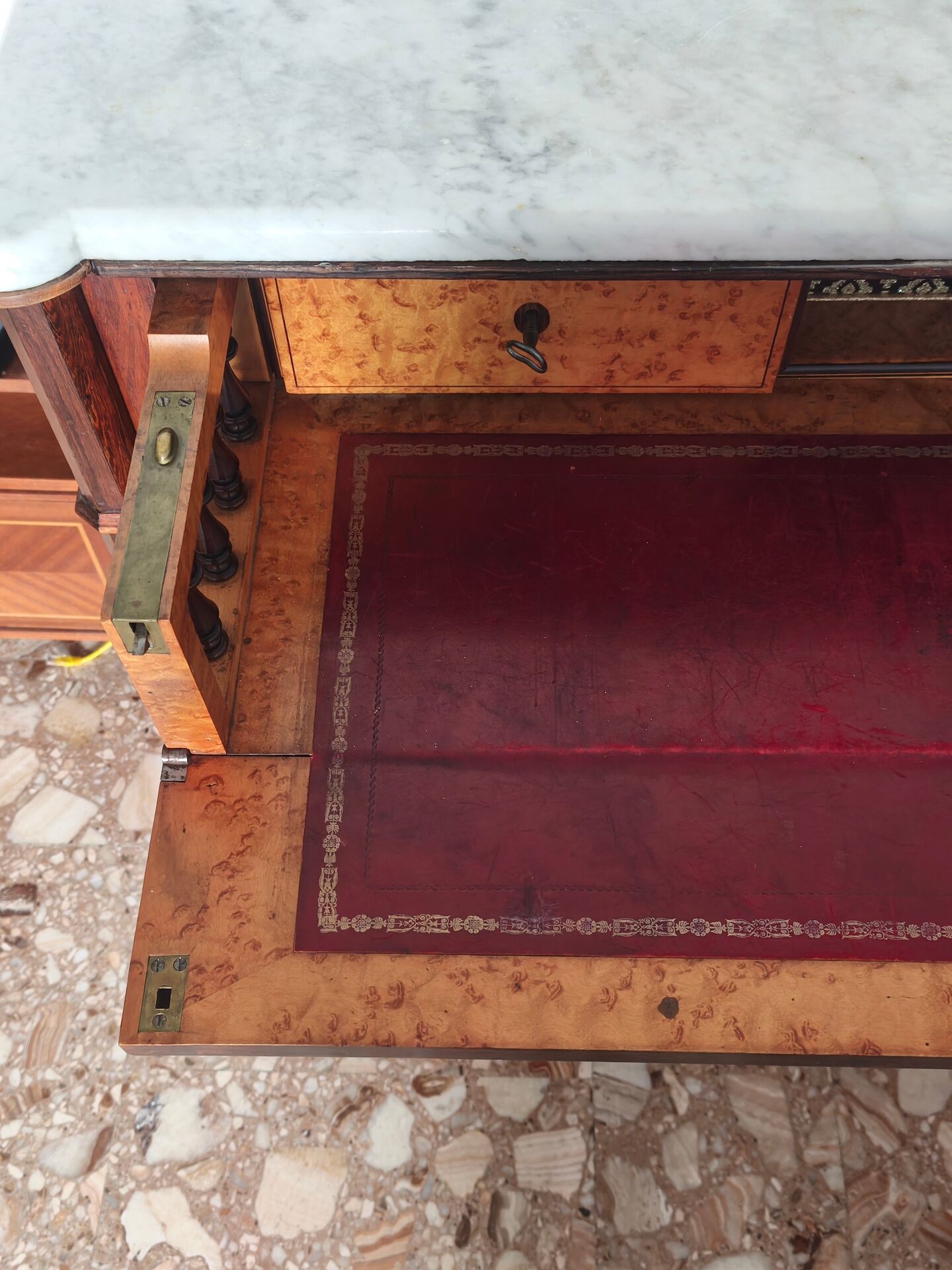 Antique Louis-Philippe style commode with Carrara marble top.