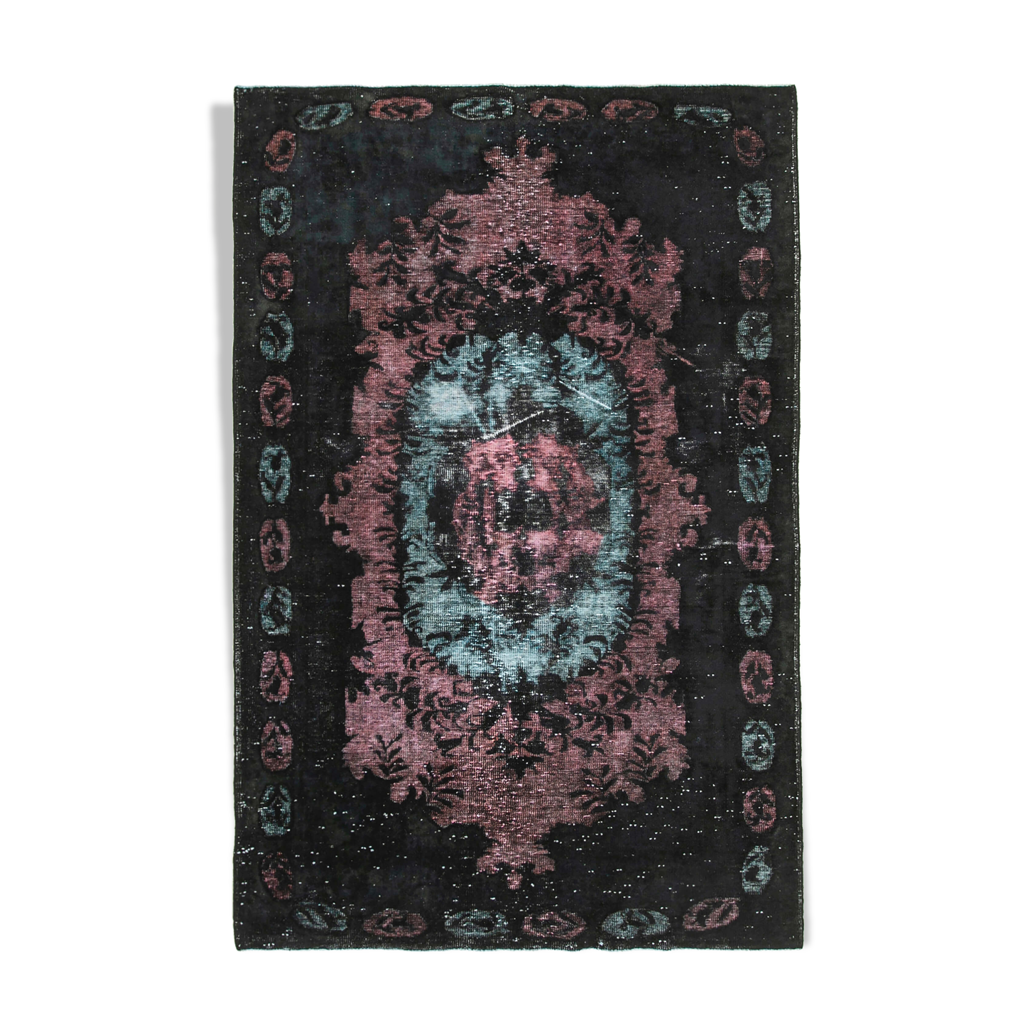 Hand-knotted vintage turkish 1980s 184 cm x 282 cm black carpet