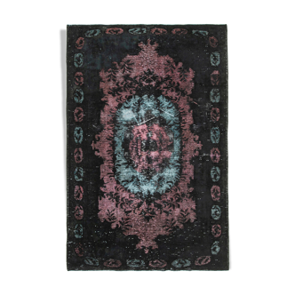 Hand-knotted vintage turkish 1980s 184 cm x 282 cm black carpet