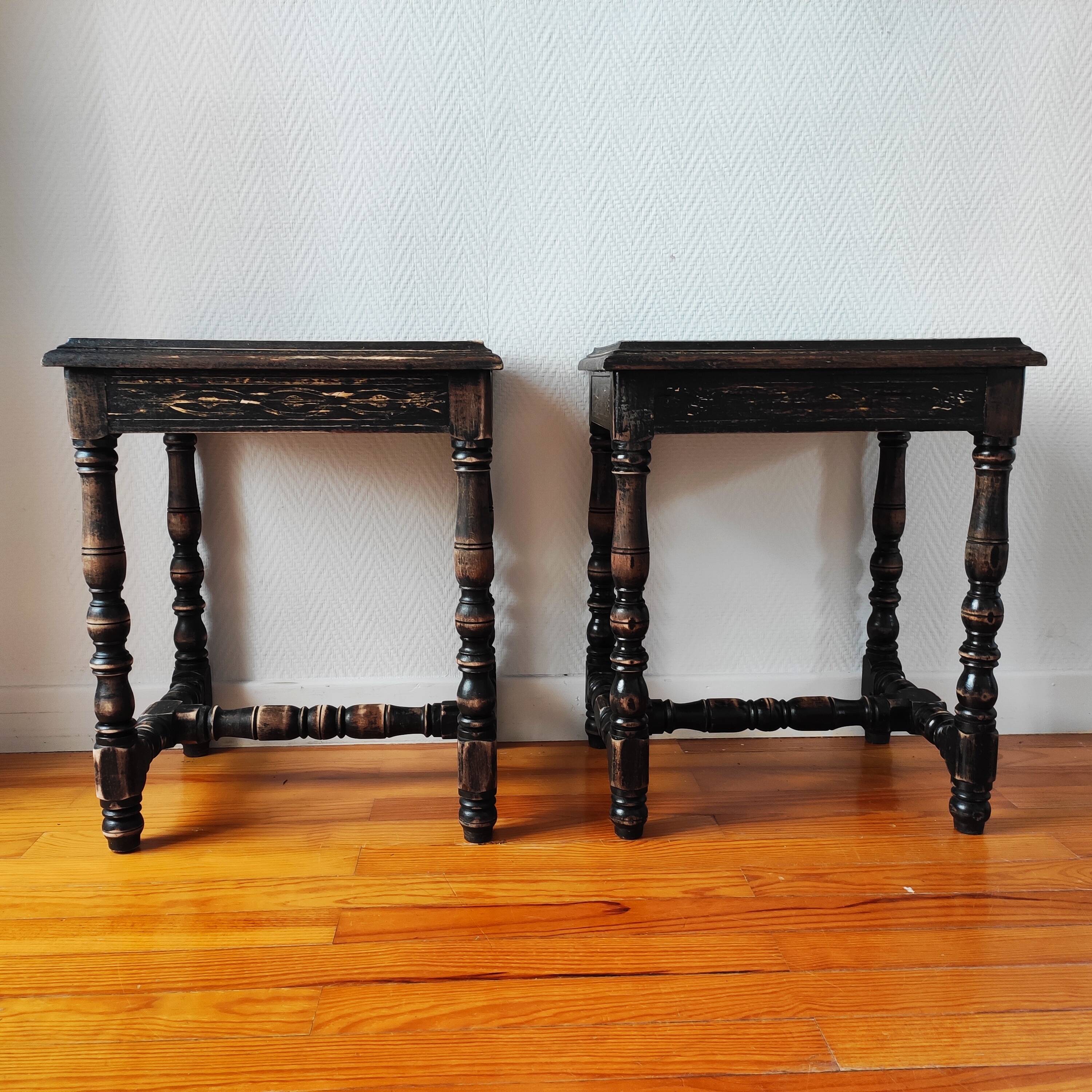 Pair of old Jacobean style sofa ends