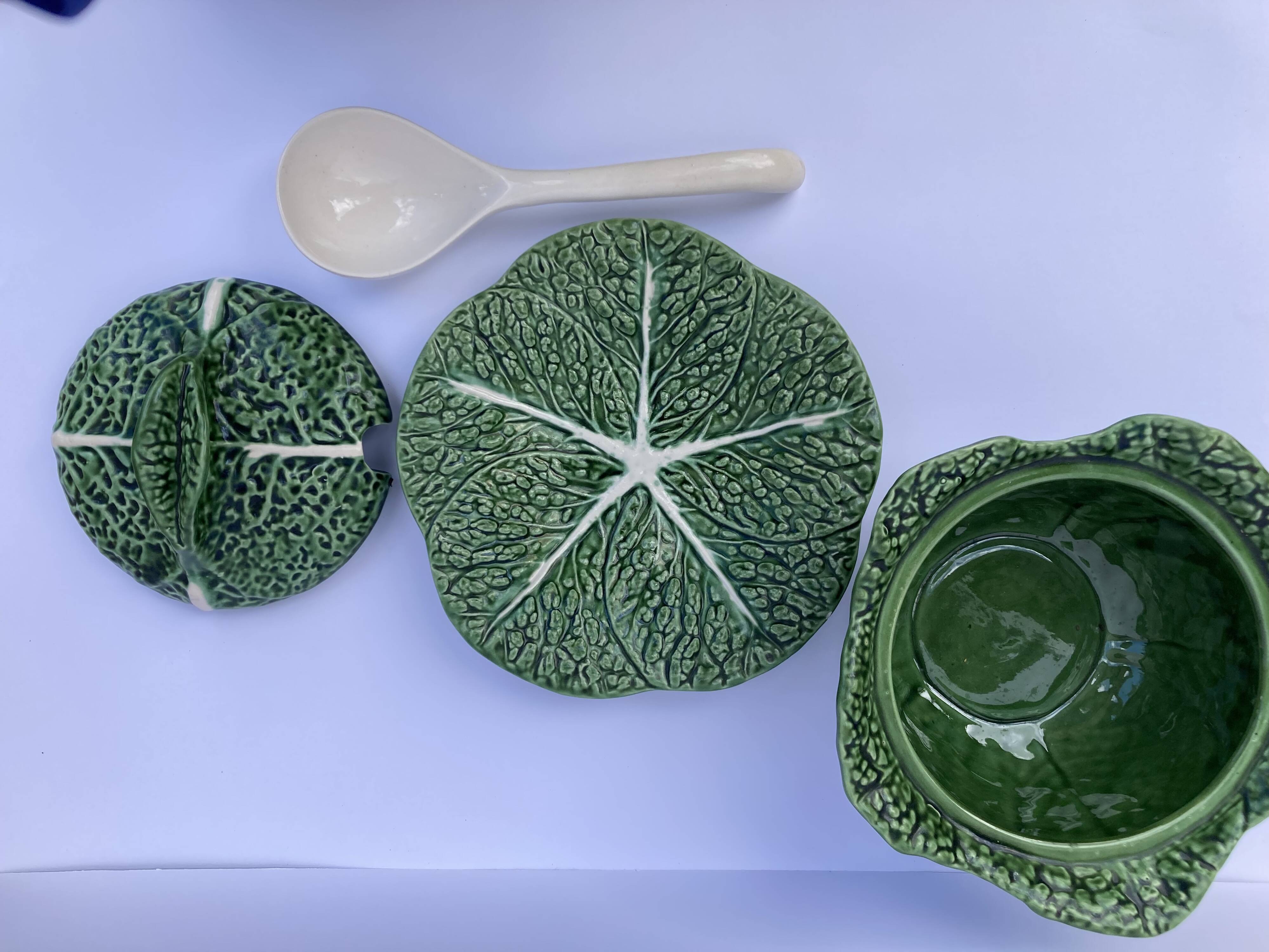 Vintage ceramic soup tureen in the shape of a cabbage.