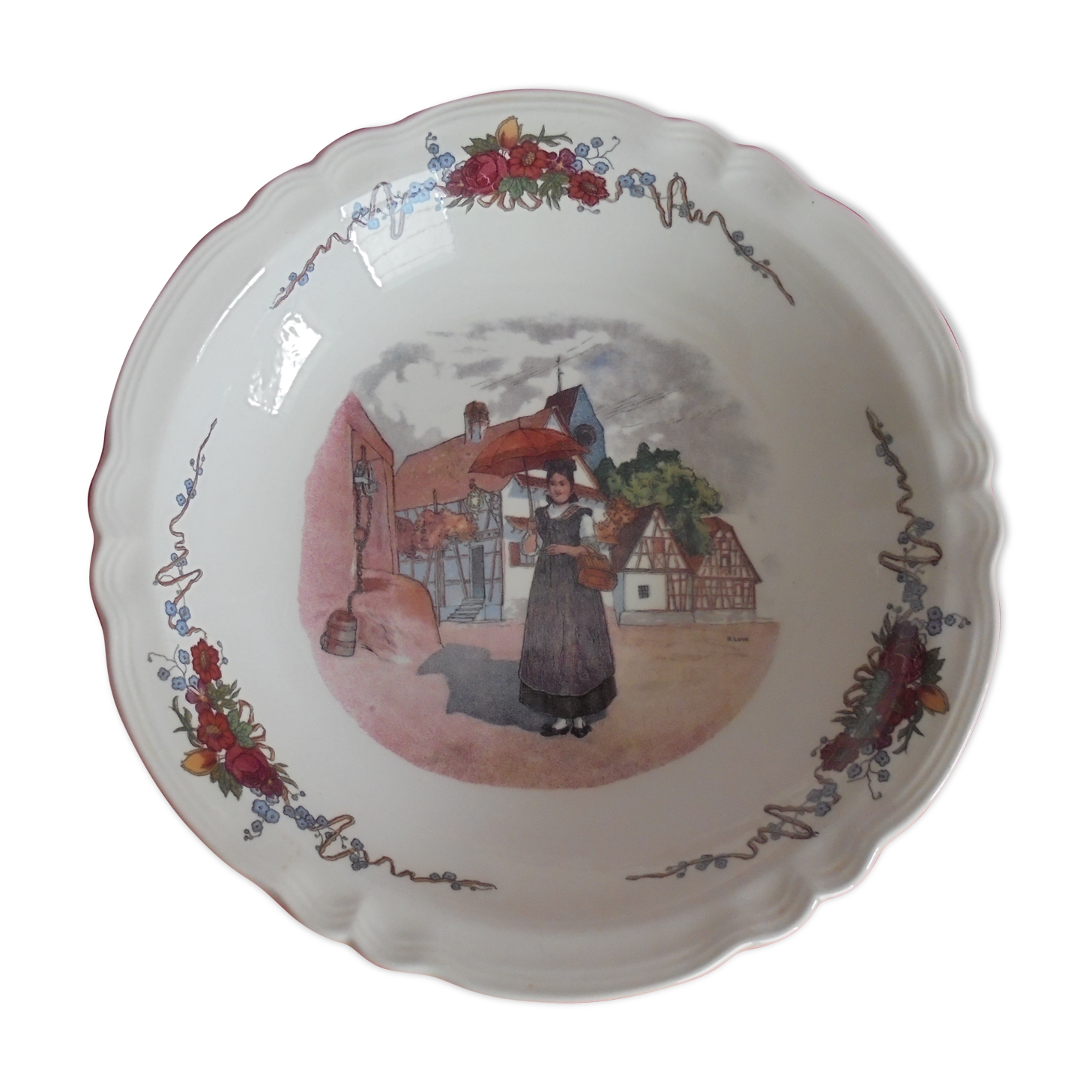 Empty serving dish Obernai Faïence Sarreguemines diameter 31.5 cm High. 6 cm