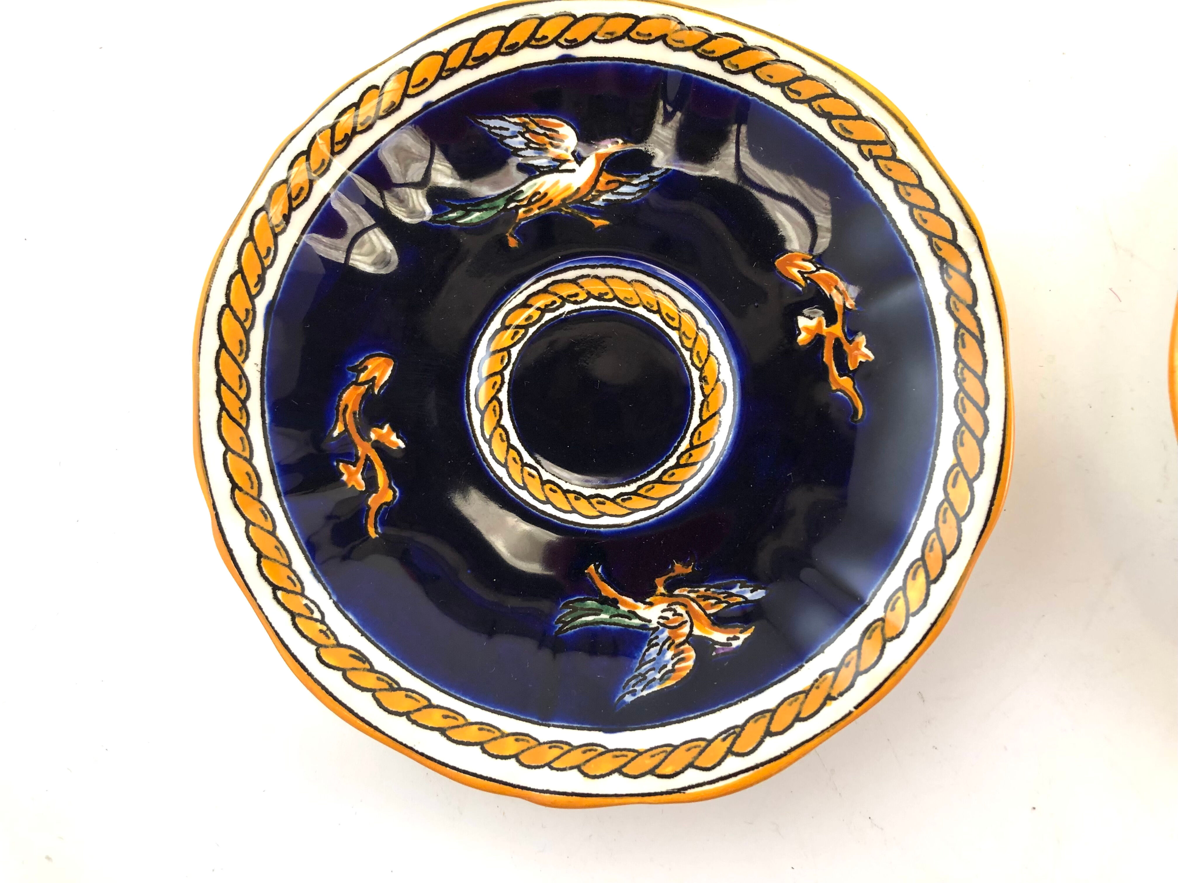 6 tasses café bleu Gien Renaissance