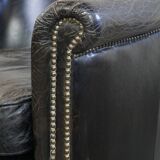 Black grained cowhide leather armchair
