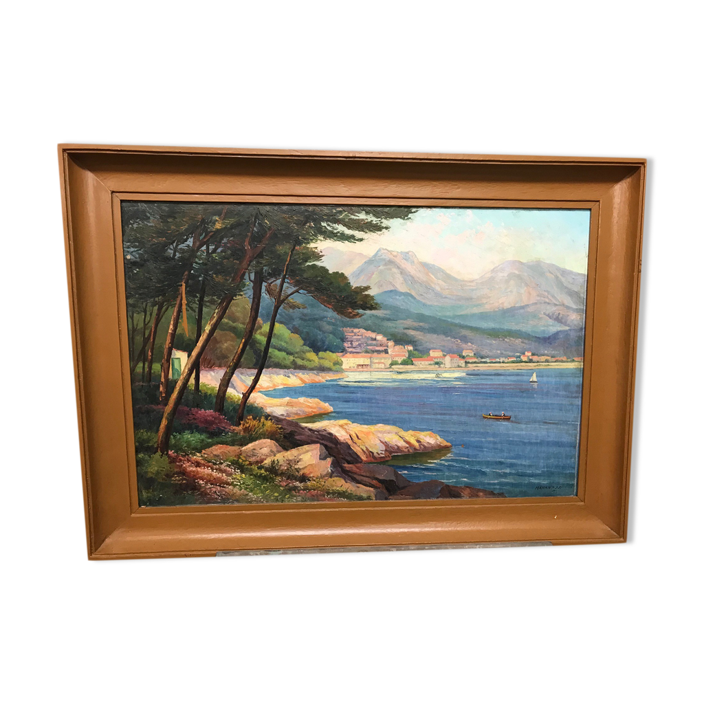 MANANT JEAN BAPTISTE OIL PAINTING SIGNED. SMALL MEDITERRANEAN PORT COTE ...