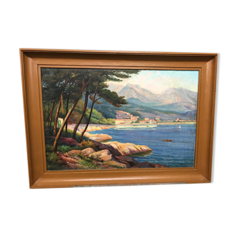 MANANT JEAN BAPTISTE OIL PAINTING SIGNED. SMALL MEDITERRANEAN PORT COTE D'AZUR