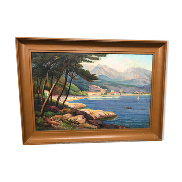 MANANT JEAN BAPTISTE OIL PAINTING SIGNED. SMALL MEDITERRANEAN PORT COTE D'AZUR