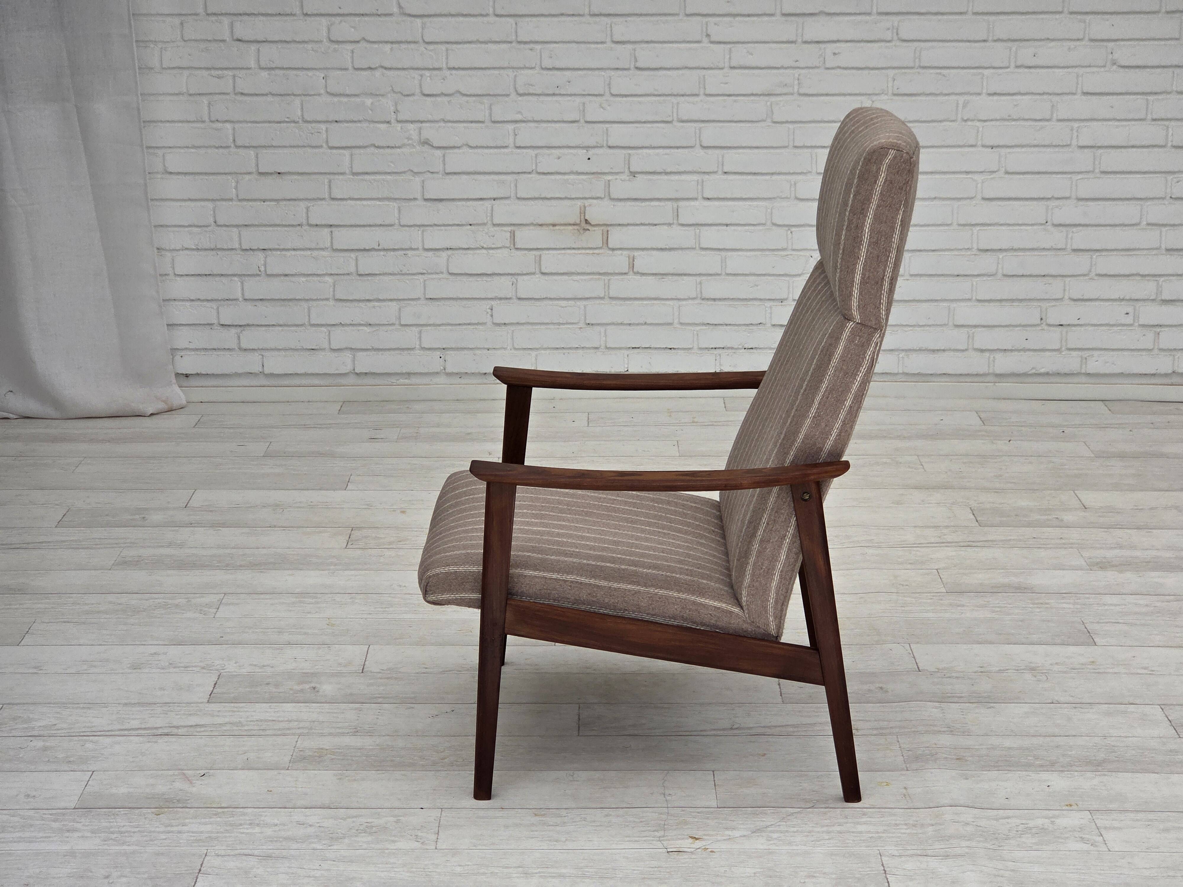 1970s, Danish highback armchair, furniture wool, teak wood, original.