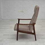 1970s, Danish highback armchair, furniture wool, teak wood, original.