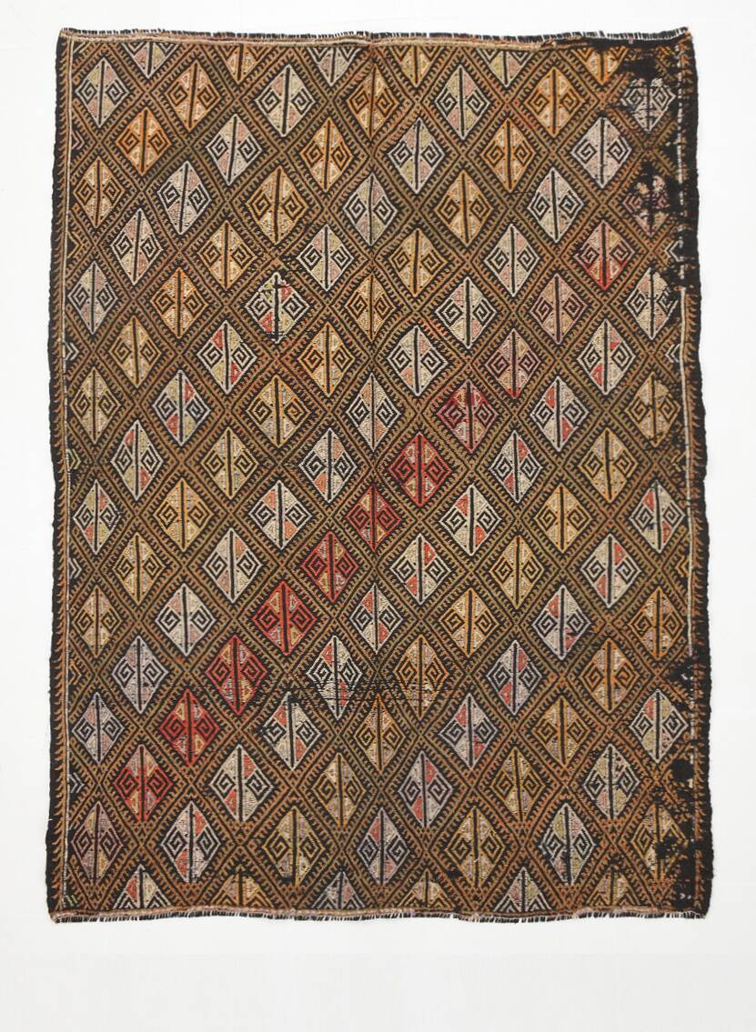5x7 Dark Brown Vintage Kilim Rug, 153x202 Cm