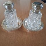 Salière et poivrier  en argent et cristal