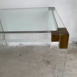 Lucite and brass coffee table by Charles Hollis Jones