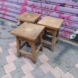 3 vintage square wooden stools
