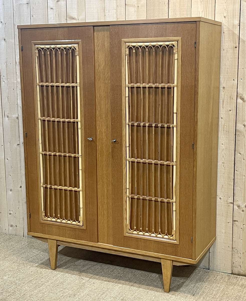 Wardrobe in bamboo and oak from the 1960s