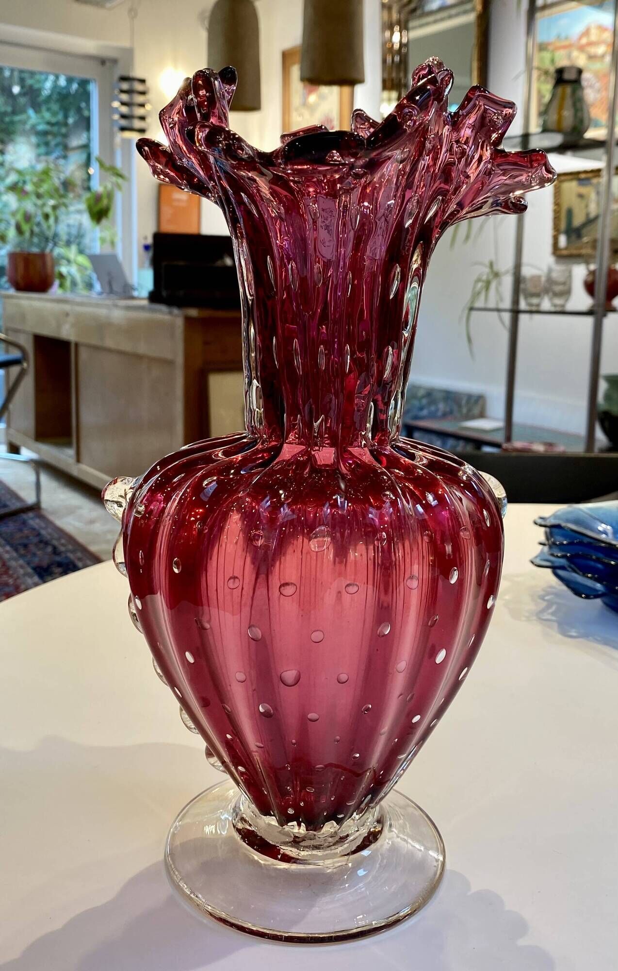 Murano glass vase, tinted and bubbled.