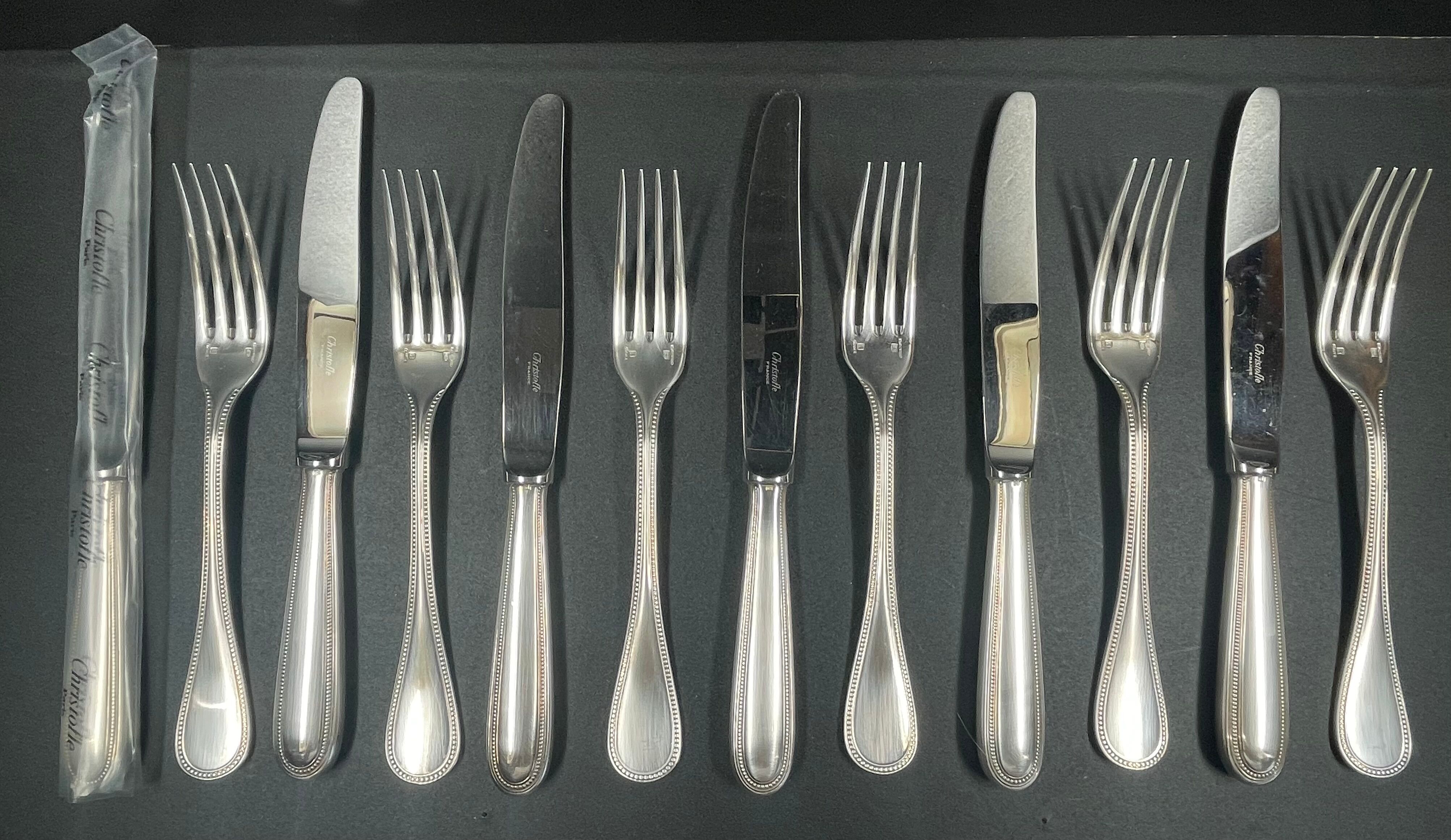 Set of 6 knives & 6 forks Christofle model silver metal beads