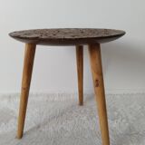 Vintage round table, tripod, carved wood