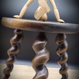 Turned wood tripod stool