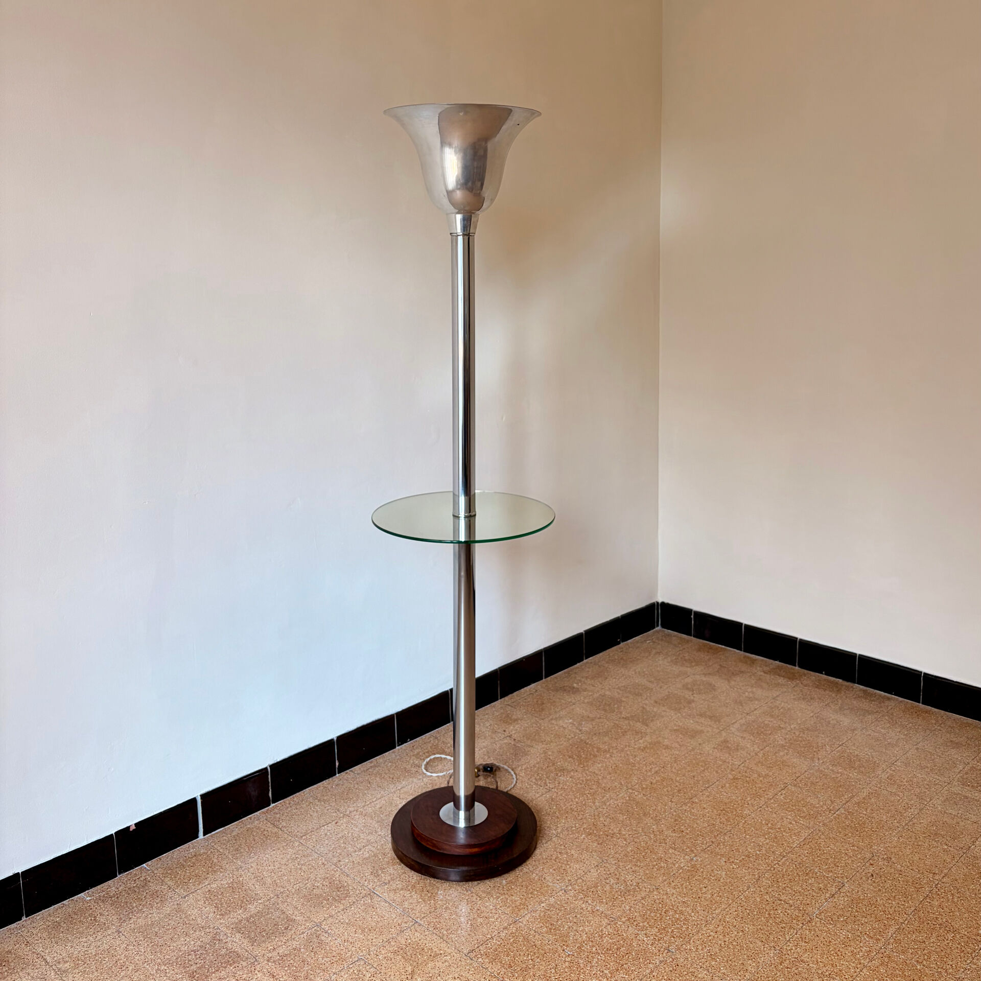 Lampadaire art déco, chrome et bois, 1930’s