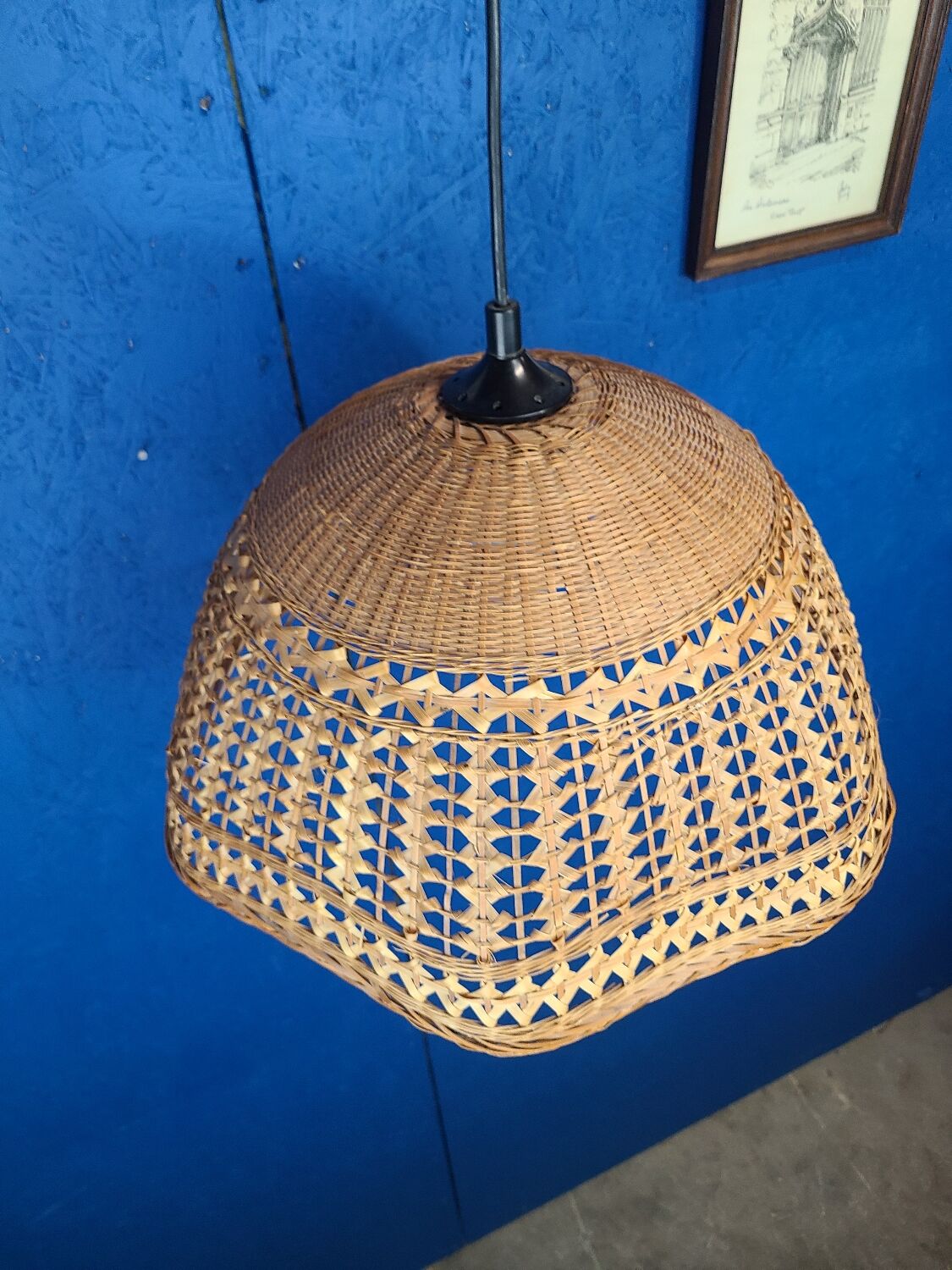 Abat jour pendant lamp in vintage wicker