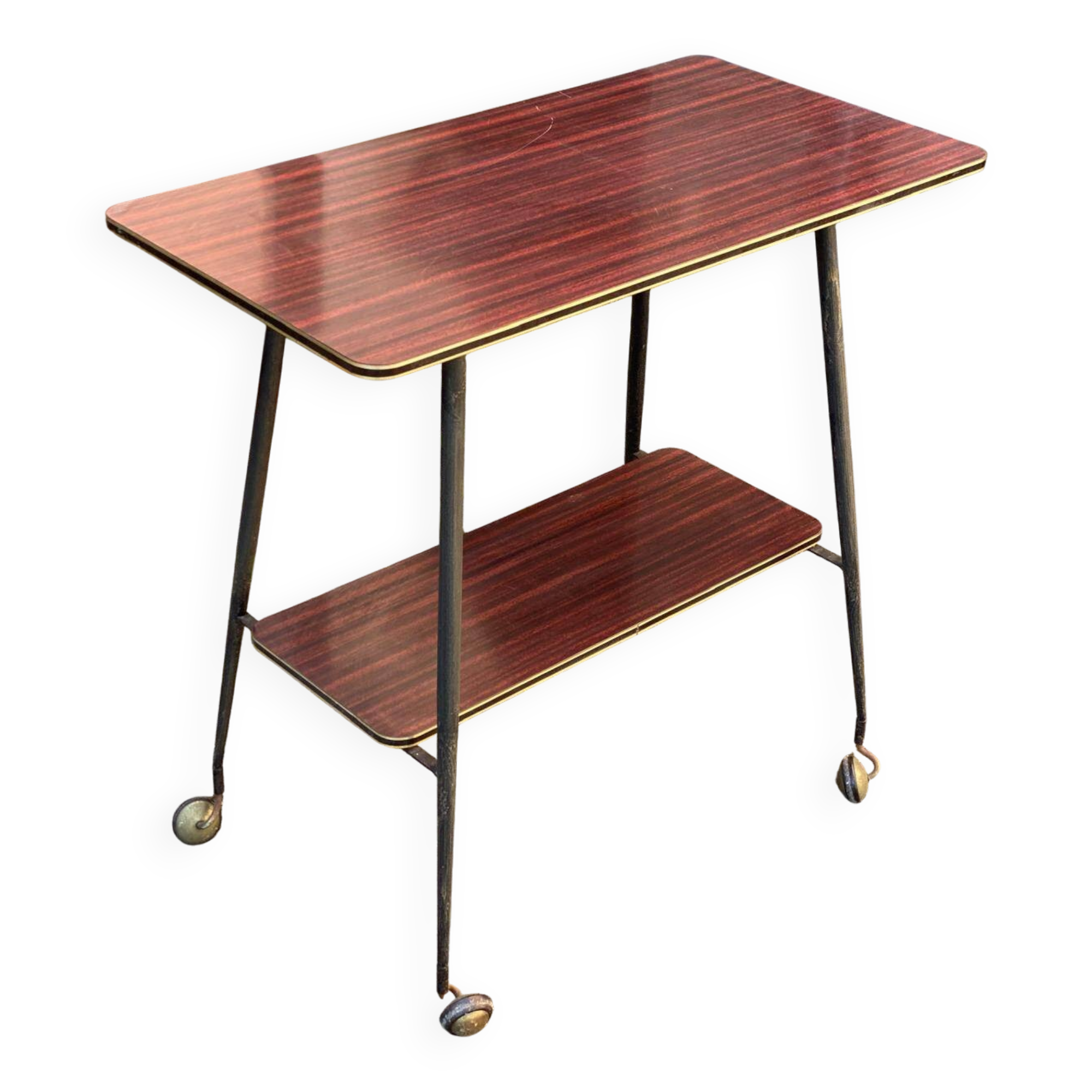 Desserte table roulante 2 niveaux en palissandre laqué laiton doré