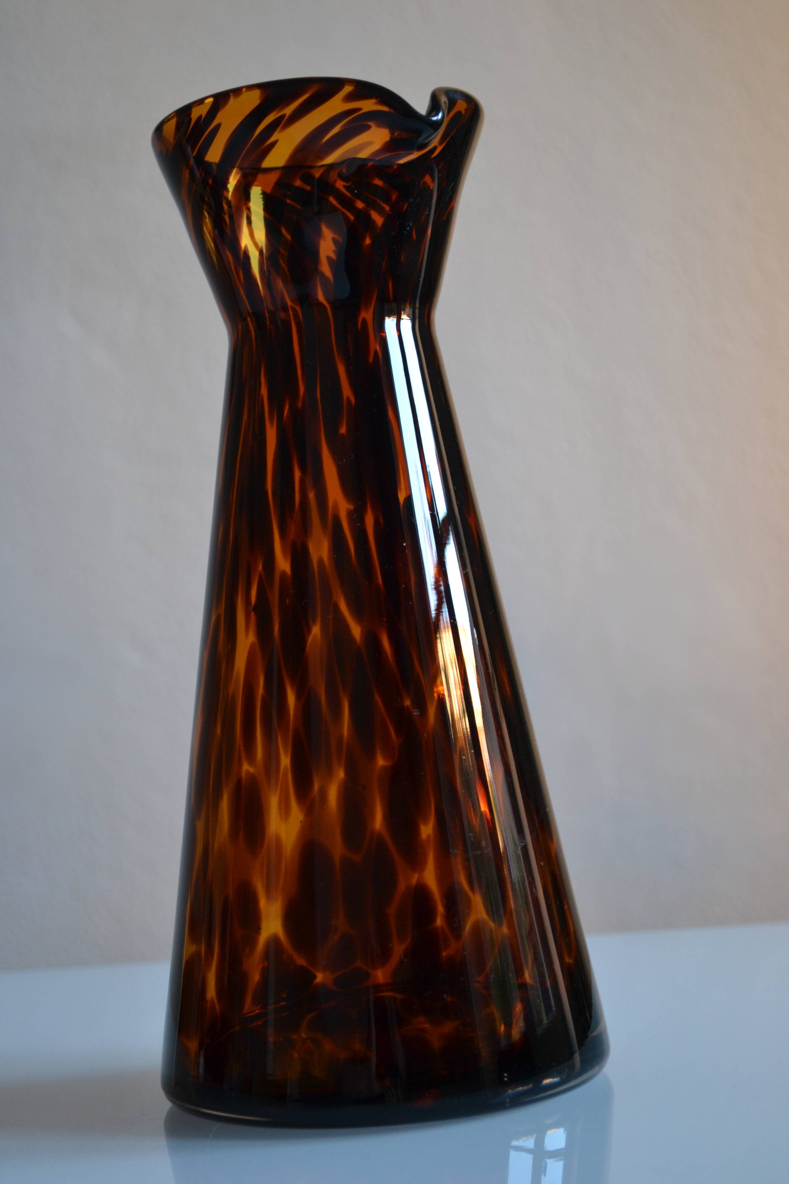 Vintage leopard pattern speckled glass vase or jug attributed to Murano