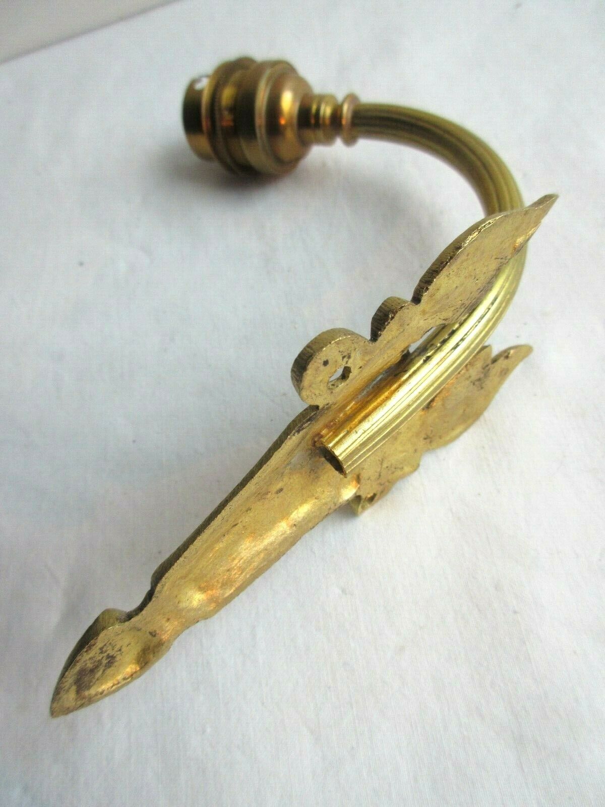 Art Deco art brass carved with acanthus, pink tulip in colorless glass