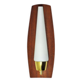 Scandinavian Modern Danish Wall Light in Teak, Brass and Opaline Glass, 1960s