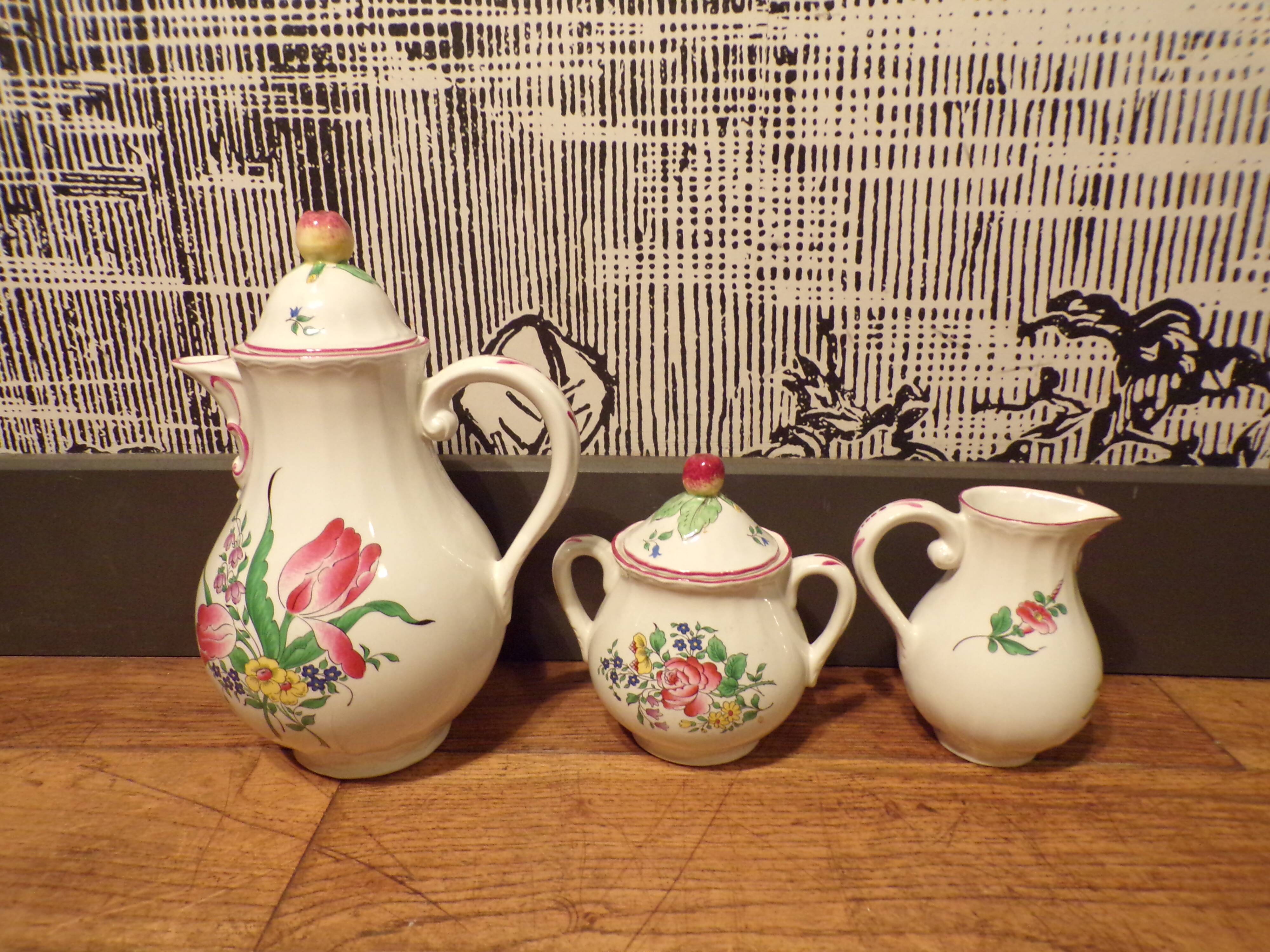Coffee maker, sugar bowl and milk jug service Lunéville Réverbère