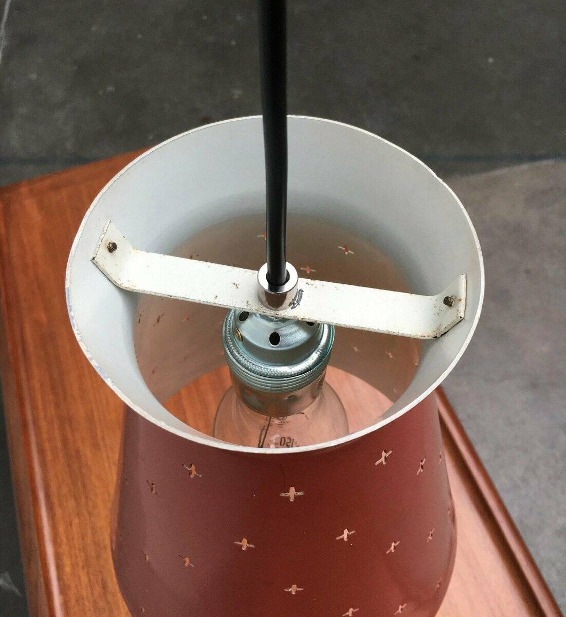 Perforated metal pendant light, mid-century design, 1960s.