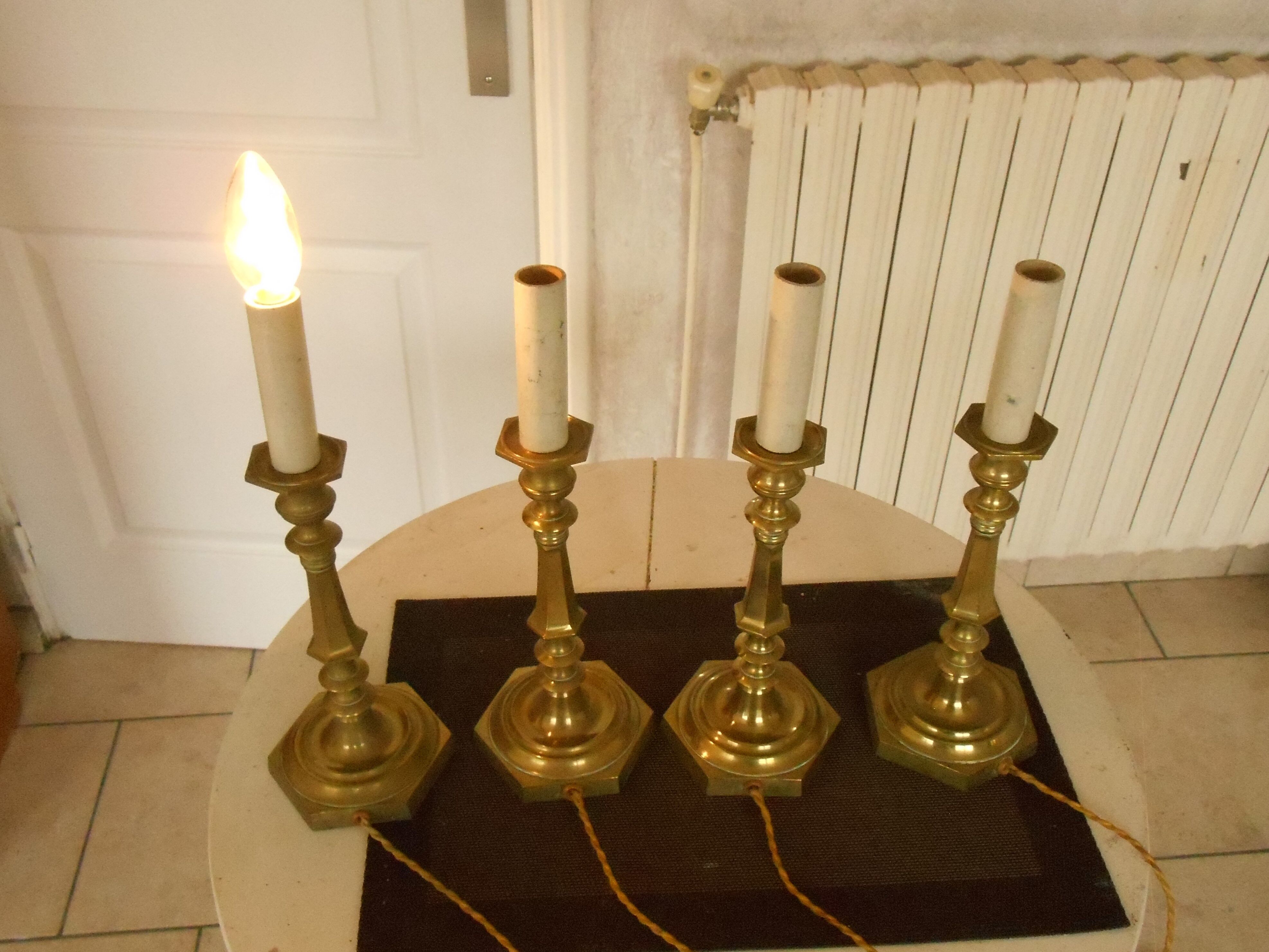 Set of four old electrified brass chandelier