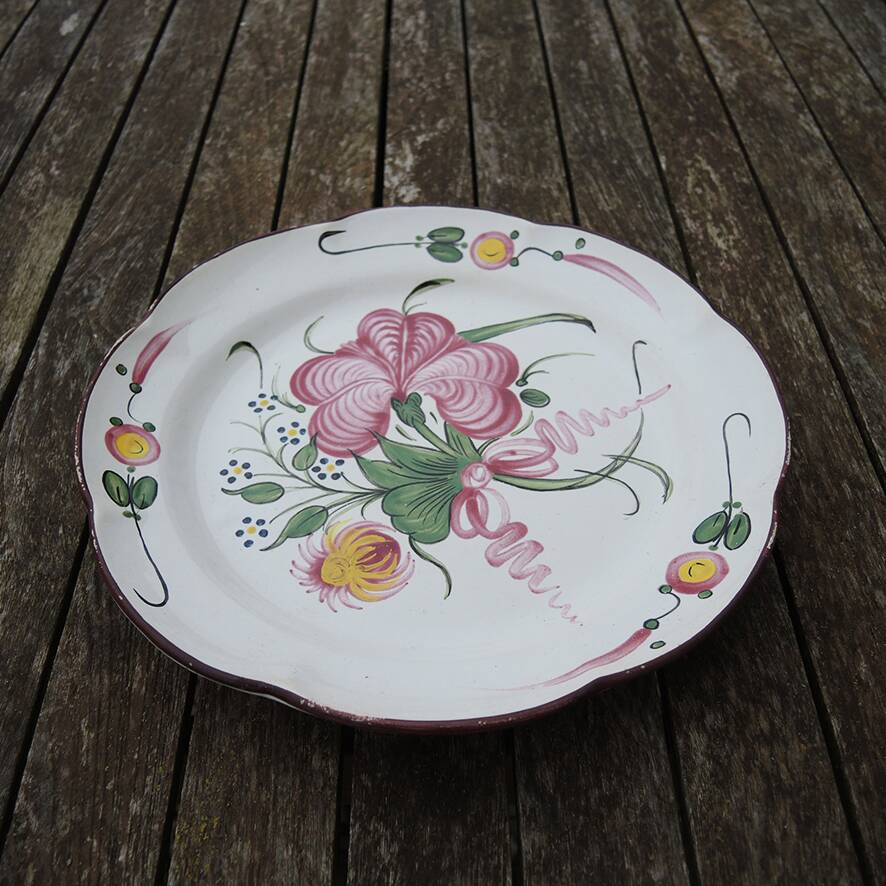 Antique Ceramic Deep Plate with Floral Decor