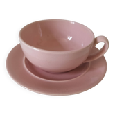 Cup and saucer Salins France in powdered pink earthenware – 1950s-60s