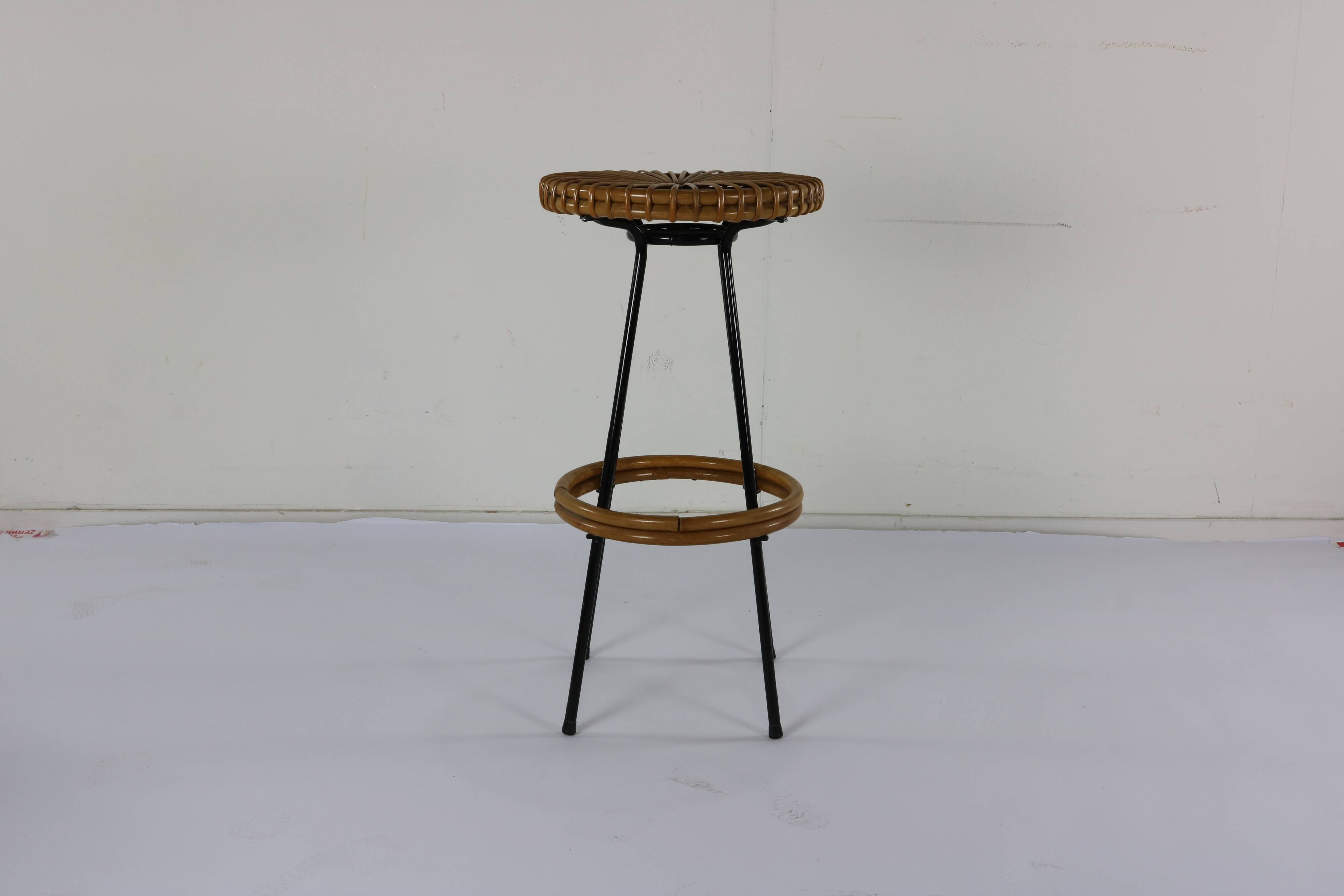 Original sixties rattan bar stool by Rohé Noordwolde Holland