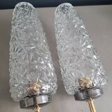 Pair of vintage molded glass wall sconces