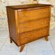 Vintage walnut chest of drawers, splayed legs, circa 1950s.