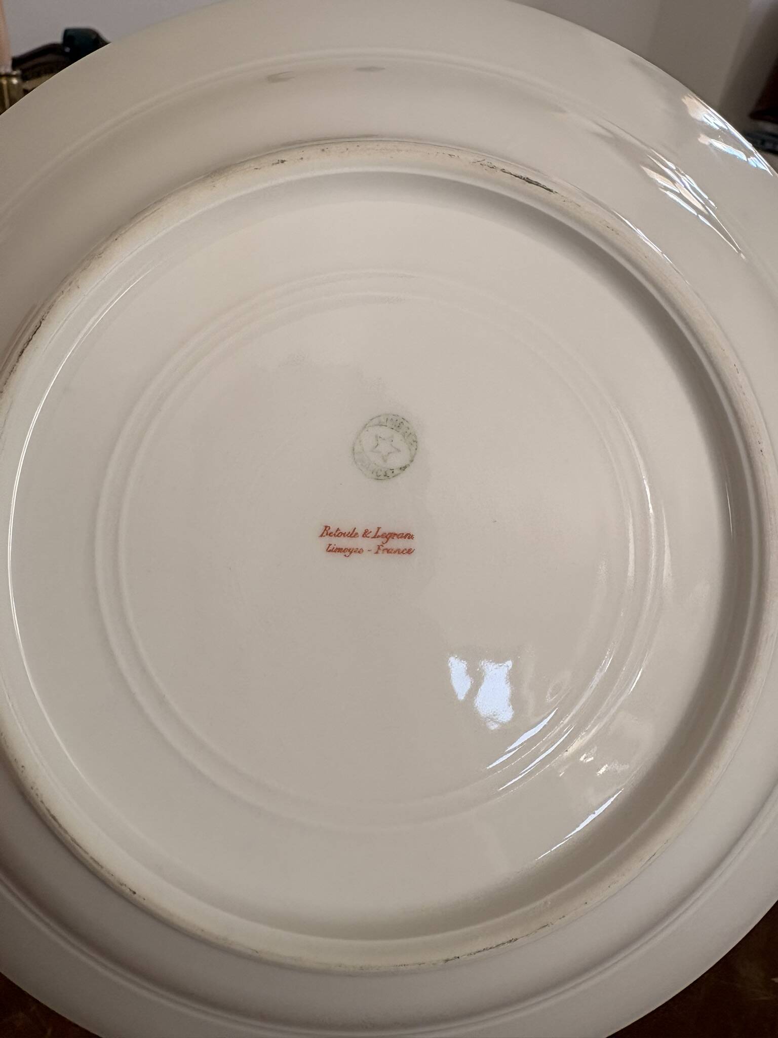 Lot 6 Deep Plates Limoges Porcelain Blue Gold Betoule & Legrand France