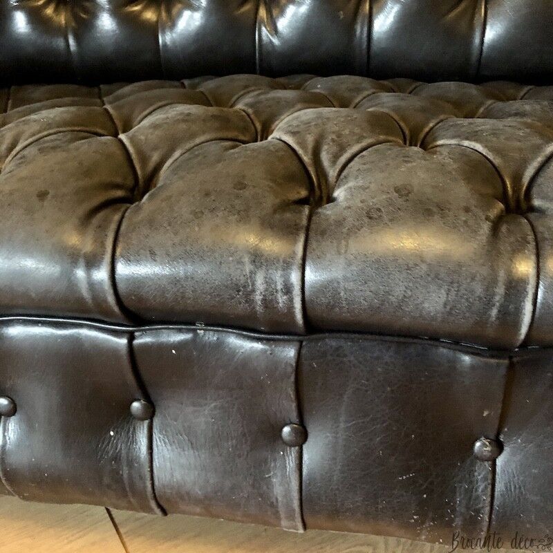 Chesterfield sofa in genuine black leather 3 seats