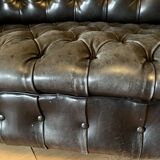 Canapé Chesterfield en cuir noir véritable 3 places
