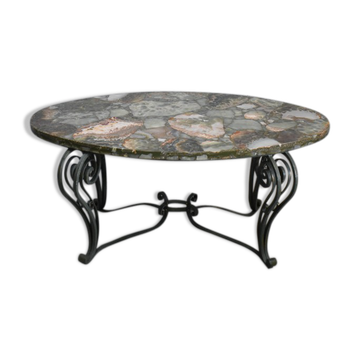 Table basse en marbre et fer forgé 1950