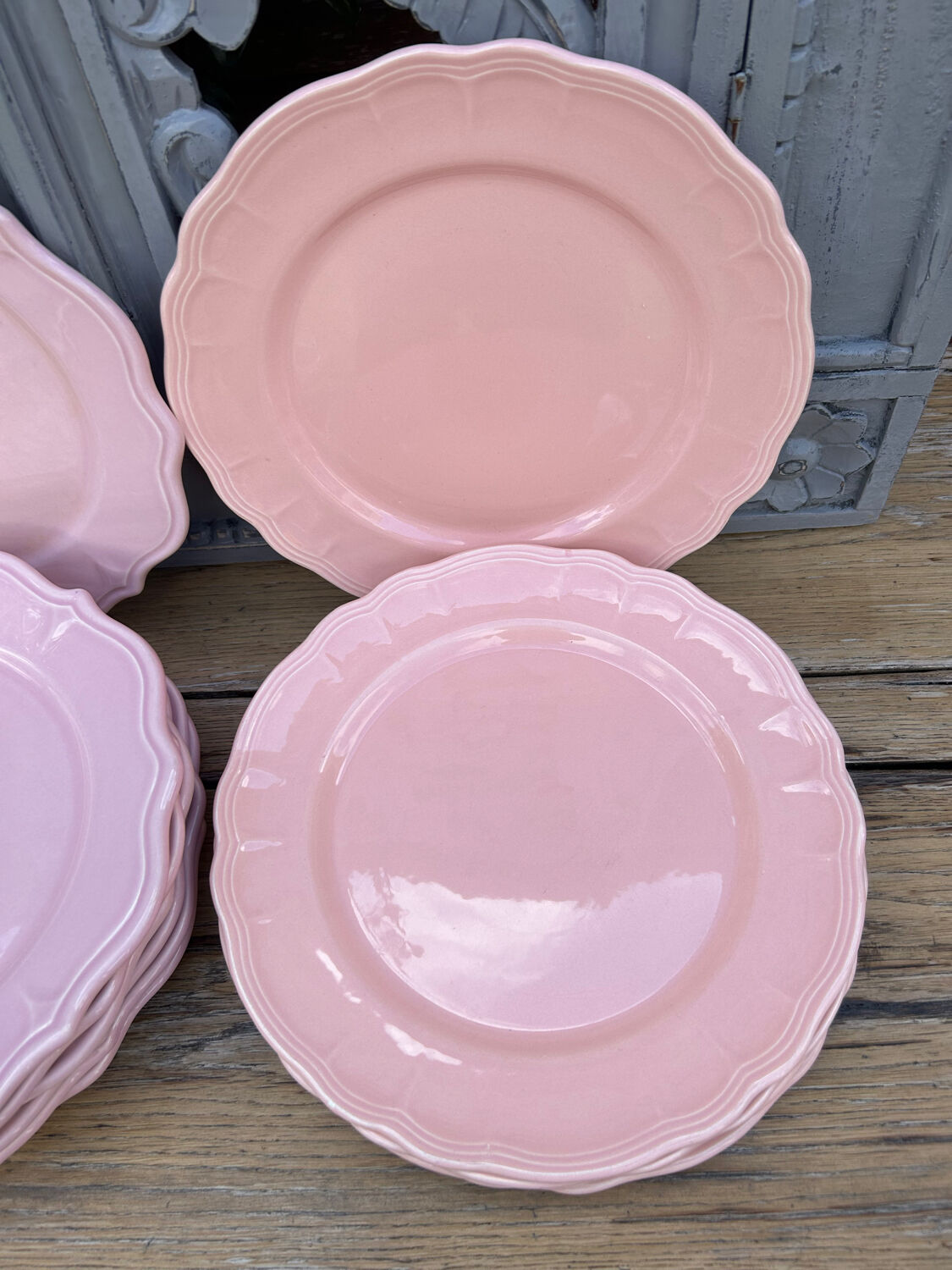 13 vintage powder pink plates