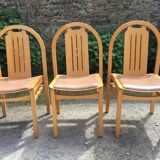 Vintage Baumann chairs in beech, seats in beige brown Skaï, series of 6.