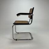 Tubular frame and cane cantilever arm chairs by Marcel Breuer, italy, 1970s